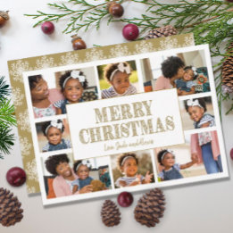 Carte Joyeux Noël Gold White Snowflakes 8 Photo