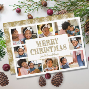 Carte Joyeux Noël Gold White Snowflakes 8 Photo
