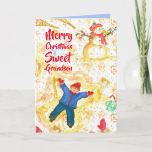 Carte Joyeux Noël Grand-fils Snowman Angels hiver
