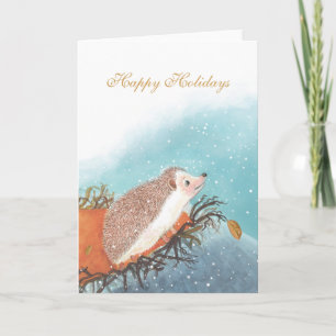 Carte Joyeux Noël Hérisson Mignon & Flocons de Neige