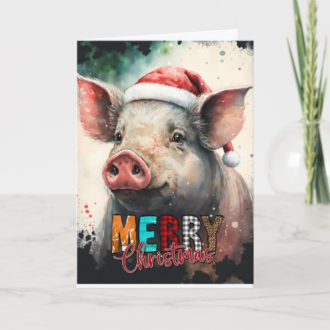 Carte Joyeux Noël heureux bébé COCHON (Devant)