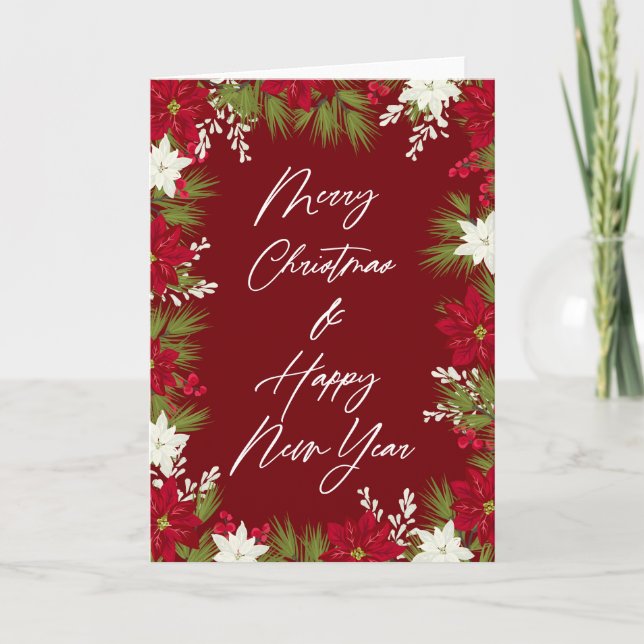 Carte Joyeux Noël hiver Rouge Bold Poinsettia Bordure (Devant)