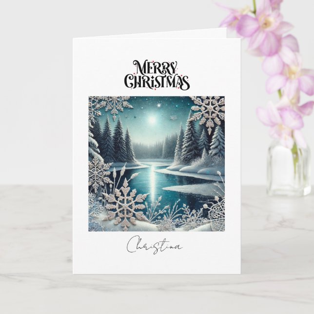 Carte Joyeux Noël hiver Wonderland Neige Flakes (Orchidée)