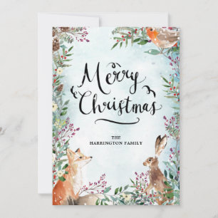 Carte Joyeux Noël hiver Woodland Fox Rabbit Card