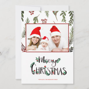 Carte Joyeux Noël, Holly Berry Branches Photo