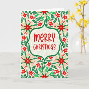 Carte Joyeux Noël Holly et Poinsettia Botanique