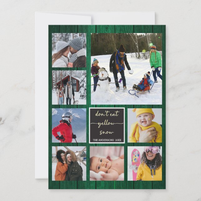 Carte Joyeux Noël Jaune Neige Vert Bois Valeur photo (Devant)