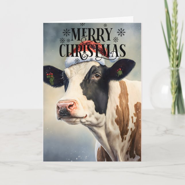 Carte Joyeux Noël jolie vache (Devant)
