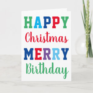 Carte Joyeux Noël Joyeux Anniversaire Typographie coloré