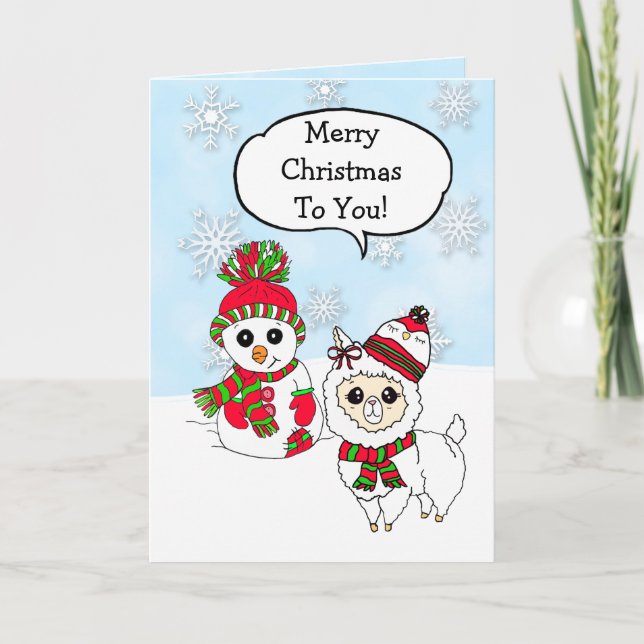 Carte Joyeux Noël Llama et la main de Snowman dessinée (Devant)