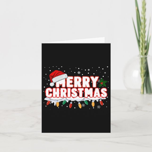 Carte Joyeux Noël Lumières Rouge Noël Chapeau Noël Famil (Devant)