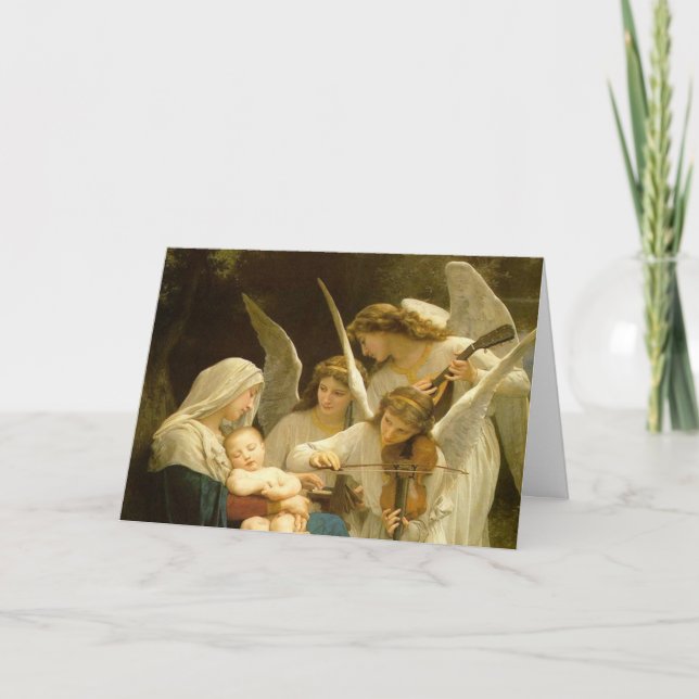 CARTE JOYEUX NOËL MADONE ET ENFANT AVEC LES ANGES (Devant)