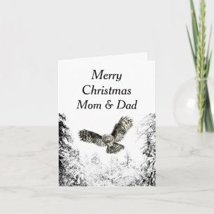 Carte Joyeux Noël Maman Papa Hivernale Chouette de forêt