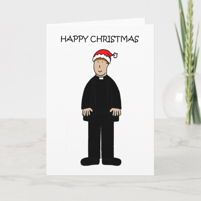 Carte Joyeux Noël masculin Vicar à Santa Hat (Devant)