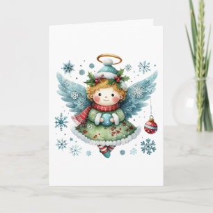 Carte Joyeux Noël mignon Angel style d'art populaire