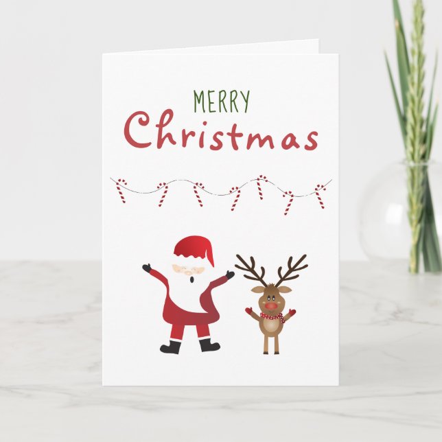 Carte Joyeux Noël mignon Père Noël Sucres de canne Vert (Devant)