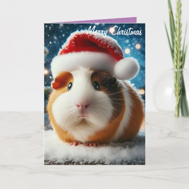 Carte Joyeux Noël mignonne Guinée porc avec chapeau de S (Devant)