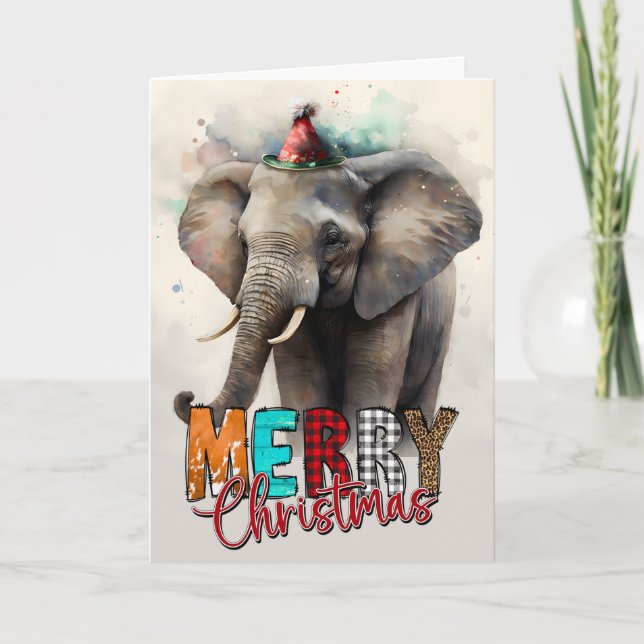 Carte Joyeux Noël mignonne Happy Père Noël Elephant (Devant)