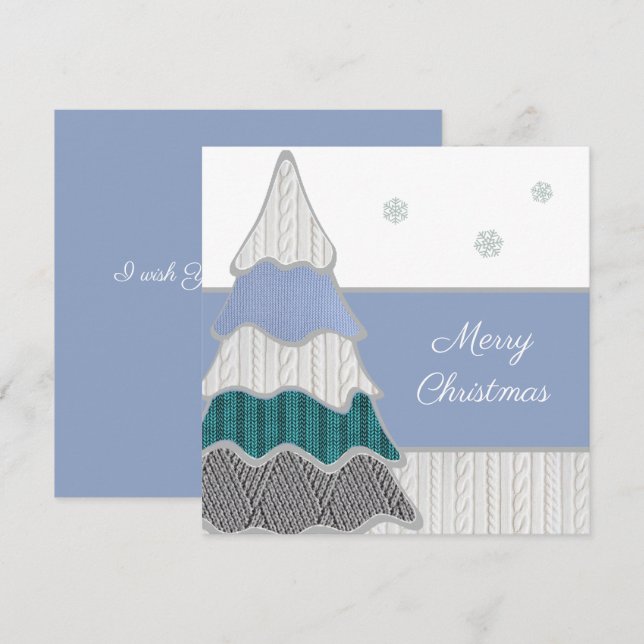 Carte Joyeux Noël Moderne Bleu Arbre Texté (Devant / Derrière)