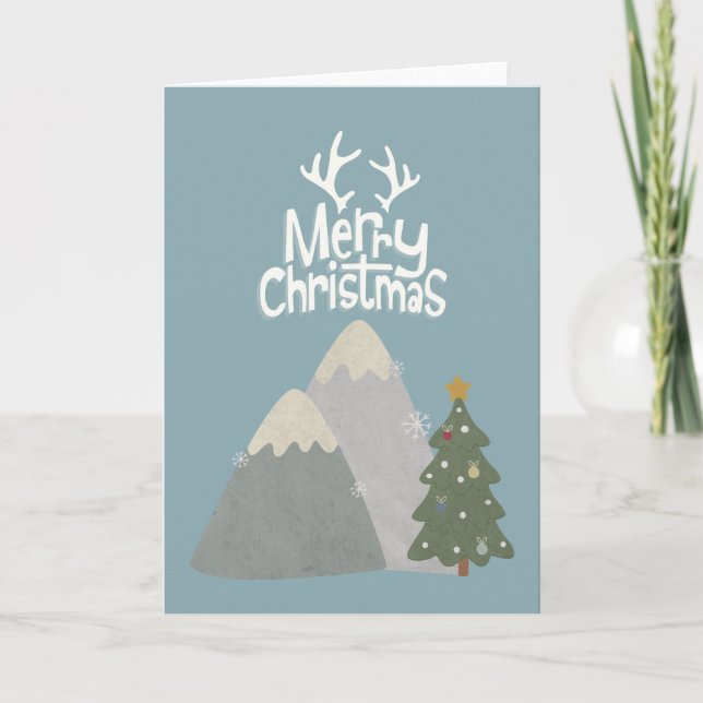 Carte Joyeux Noël Montagne de Neige (Devant)