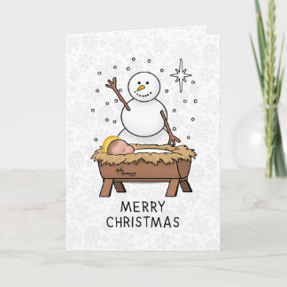 Carte Joyeux Noël Nativité bébé Jésus Snowman