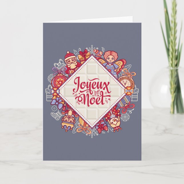 Carte Joyeux Noel Noël français traditionnel rouge gris (Devant)