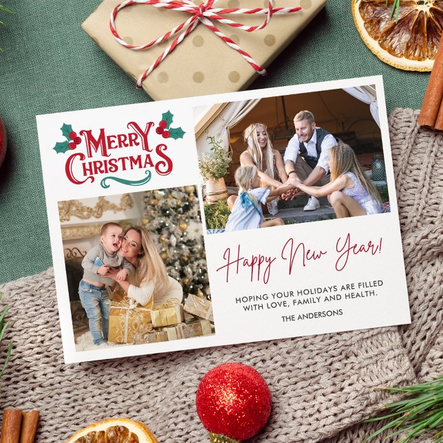Carte Joyeux Noël Nouvel An Voeux Famille Photo (Merry Christmas New Year Wishes Family Photo)