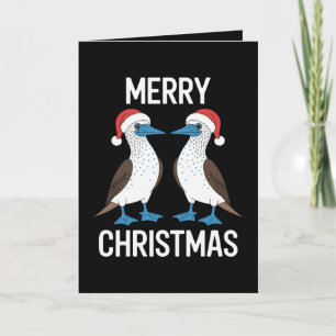 Carte Joyeux Noël Oiseau Sula aux Pieds Bleus Chapeau de