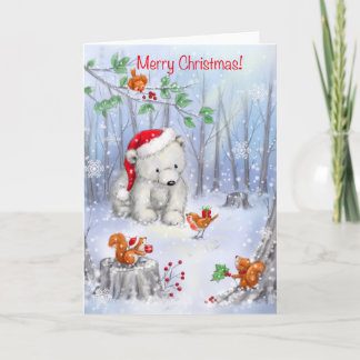 Carte Joyeux Noël, Ours polaire en bois neigeux