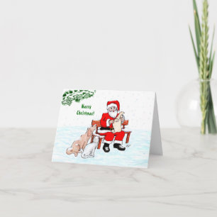Carte Joyeux Noël! Père Noël avec chat et chien