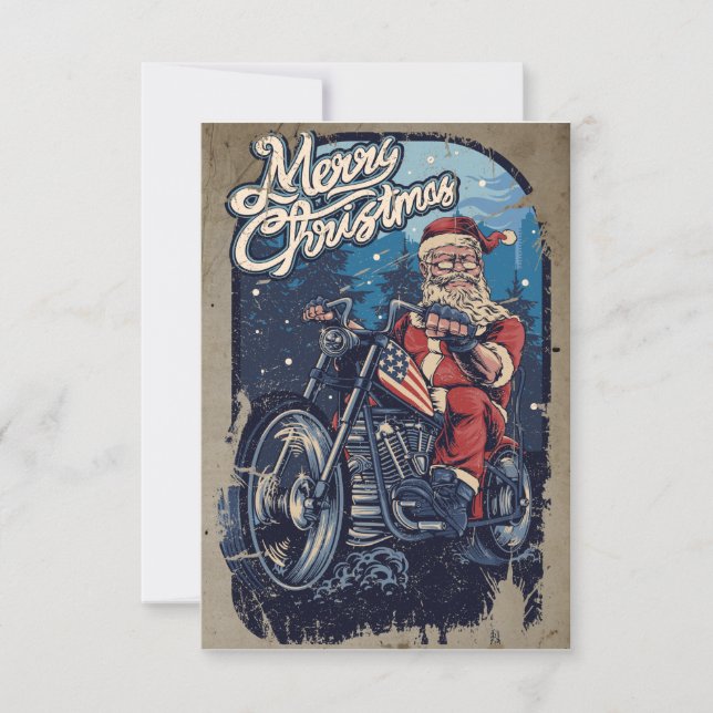 Carte Joyeux Noël Père Noël Biker USA (Devant)