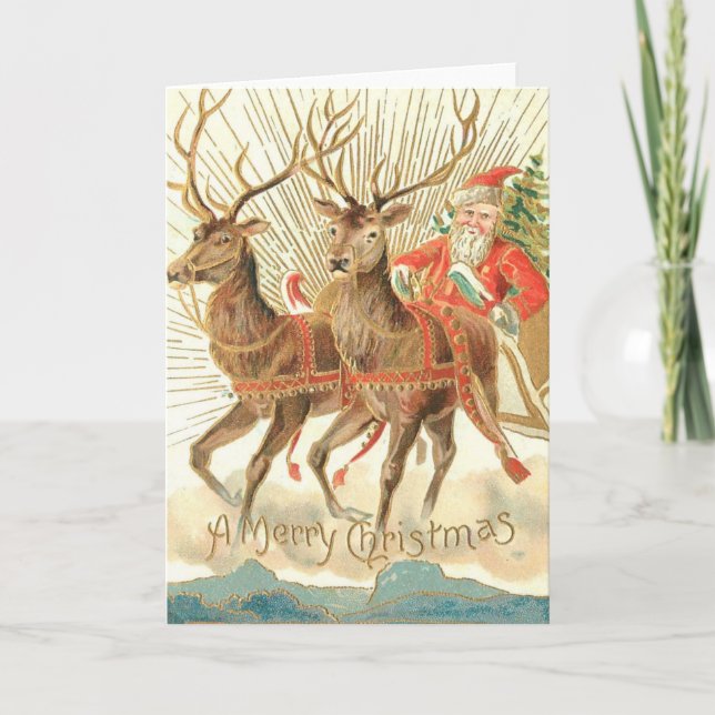 Carte Joyeux Noël (Père Noël et ses rennes) (Devant)