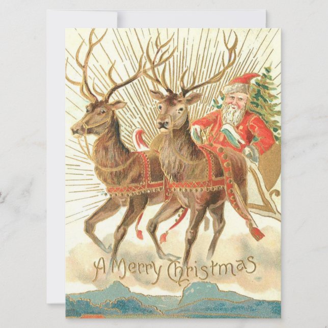 Carte Joyeux Noël (Père Noël et son renne) (Devant)