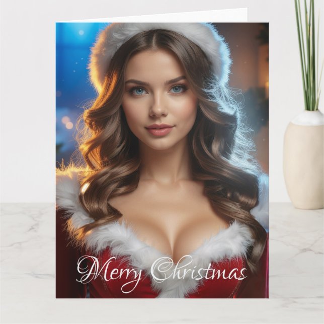 Carte Joyeux Noël Père Noël Girl (Devant)