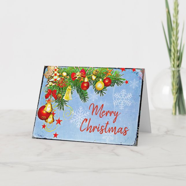 Carte Joyeux Noël personnalisé Ornements et pin (Devant)