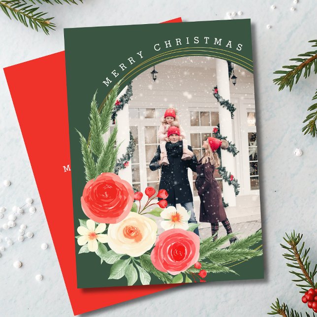 Carte Joyeux Noël Personnalisé Photo Hiver Floral (Créateur téléchargé)