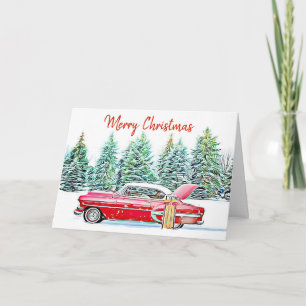 Carte Joyeux Noël personnalisé Vintage Car et Cadeaux