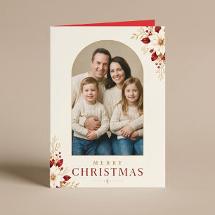 Carte Joyeux Noël Photo de famille Floral Noël