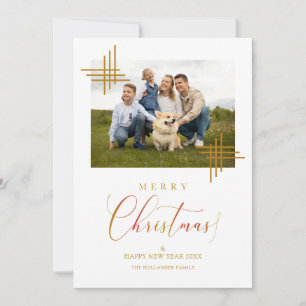 Carte Joyeux Noël Photo Famille Minimaliste Dorée