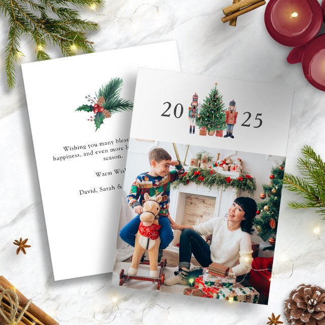 Carte Joyeux Noël Photo Holiday (2025 Nutcracker Modern White Merry Christmas Photo Holiday Card
)