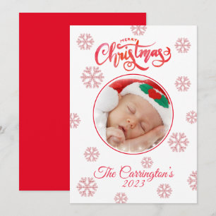 Carte Joyeux Noël Photo Red Plaid Snowflakes Holiday