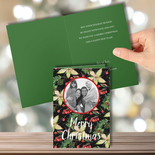 Carte Joyeux Noël Poinsettias Plié Photo de vacances (Créateur téléchargé)