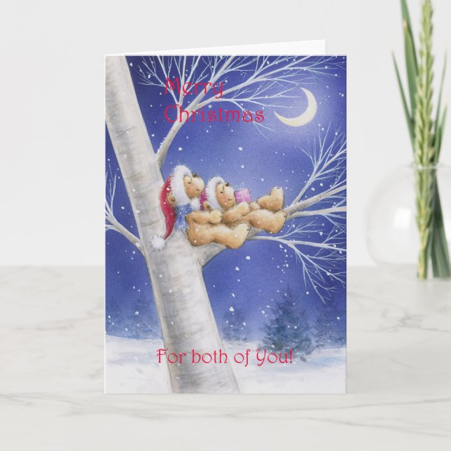 Carte Joyeux Noël pour vous deux, couple d'ours (Devant)