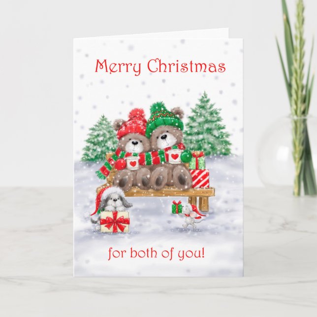 Carte Joyeux Noël pour vous deux, couple Ours (Devant)