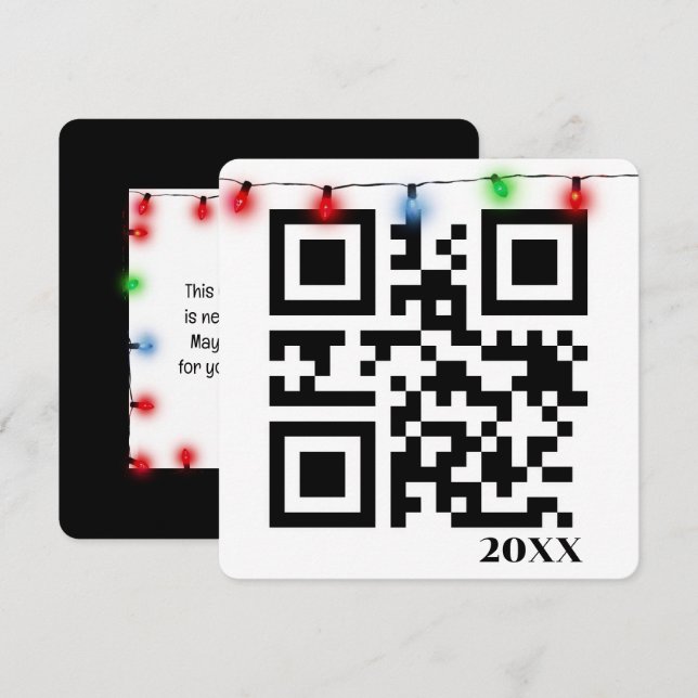 Carte Joyeux Noël QR Code avec lumières à cordes (Devant / Derrière)