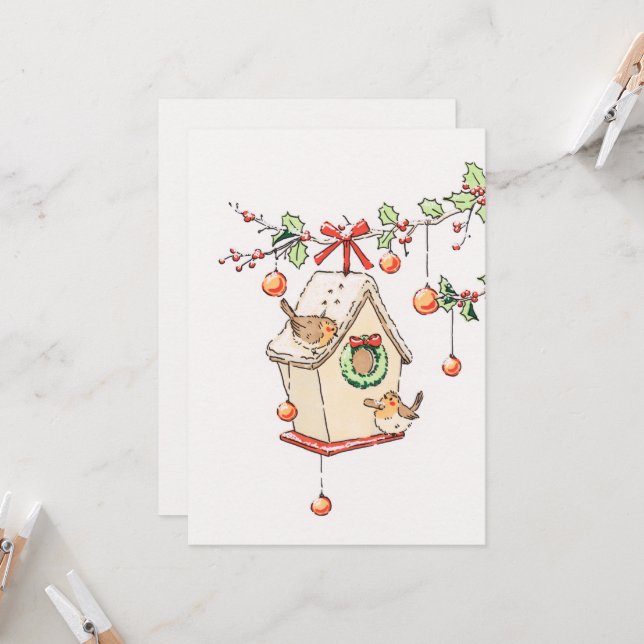 Carte Joyeux Noël, Robin christmas card (Front/Back In Situ)