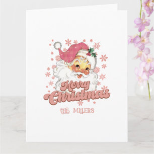 Carte Joyeux Noël rose rétro typographie Santa Claus