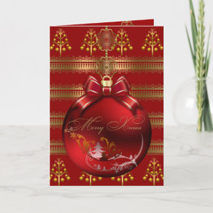 Carte Joyeux Noël Rouge Or Boules de Noël