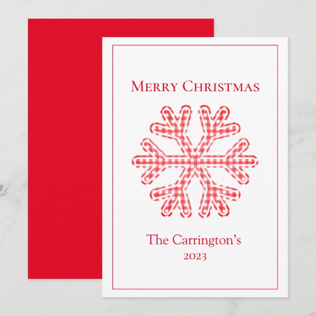 Carte Joyeux Noël Rouge Plaid Flocon de neige rustique (Devant / Derrière)