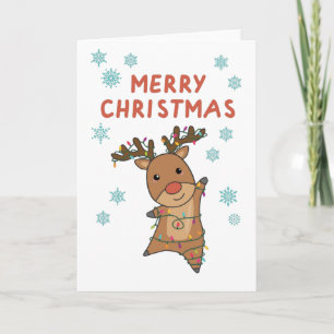 Carte Joyeux Noël Rudolph Rouge Neige renne